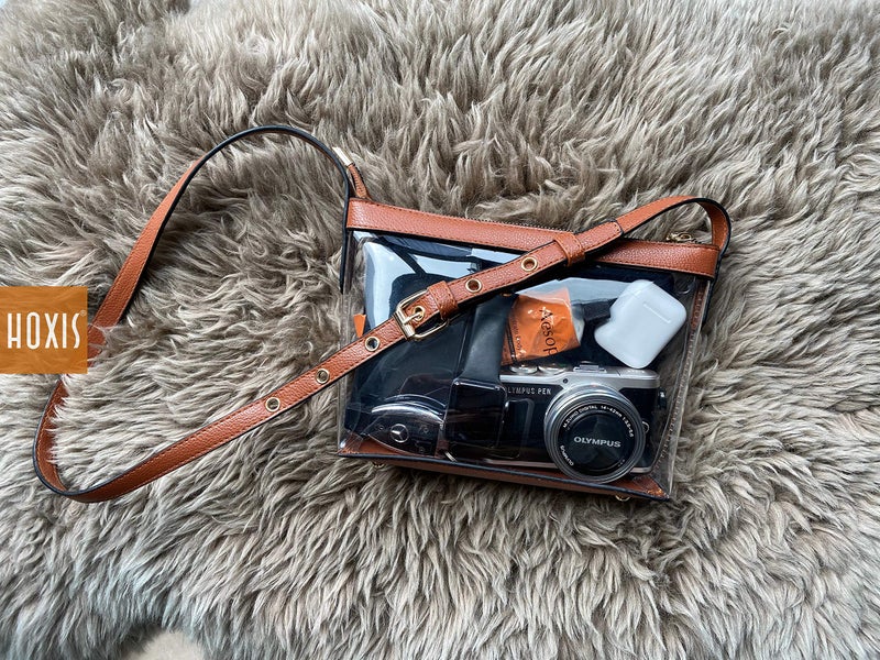 Hoxis Clear Zipper Cross Body Bag with Vegan Leather Trim (Brown) Small - Image 4
